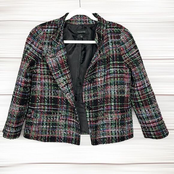 TALBOTS Tweed Jacket Blazer Multicolor Wool Blend Boxy Style size US 4 - Picture 3 of 13